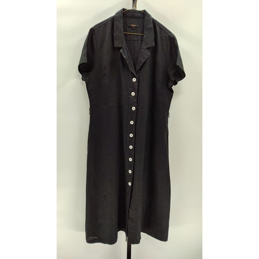 Quince Black Button-Front Linen Blend Dress